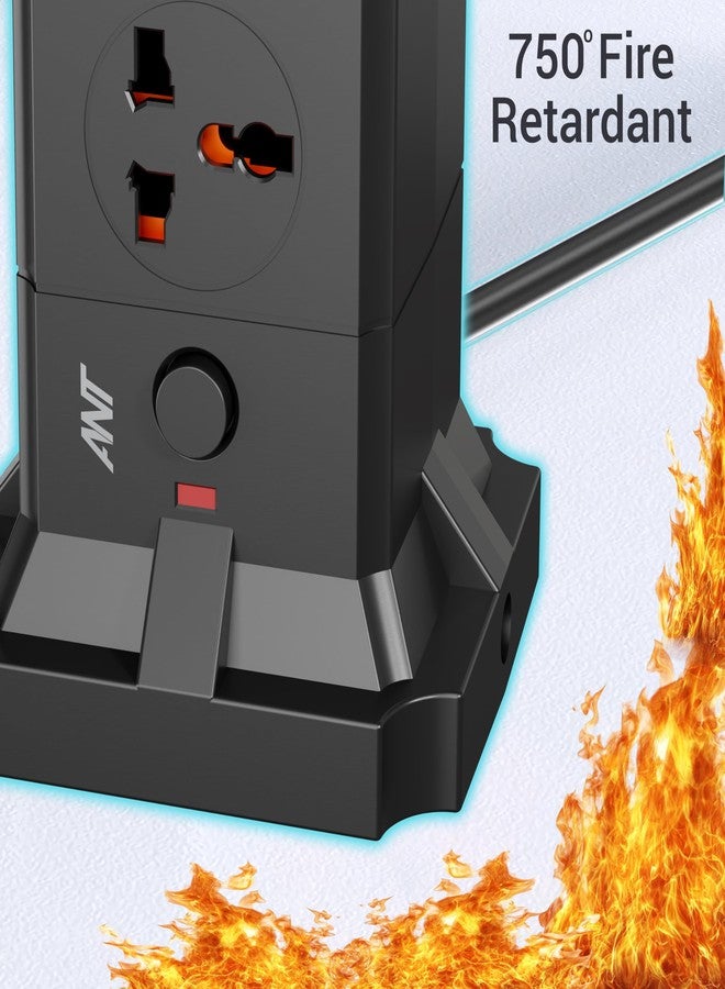 انت موزع طاقة Ant Pulse Tower | لوحة تمديد | حماية من زيادة التيار | منافذ متعددة | 4 منافذ تيار متردد، منفذي USB (2.1 أمبير) + منفذي Type-C | 2500 واط / 10 أمبير | إضاءة ليلية LED علوية | مفتاح واحد | غطاء أمان للأطفال - أسود - Image 3